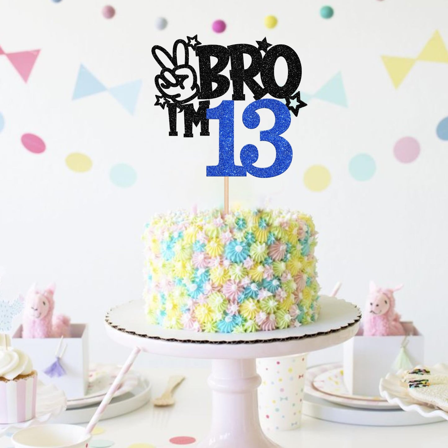 ZHUOWEISM Brother I'm 13 Cake Topper - Blue Glitter Star, 6.5 x 9.4 in