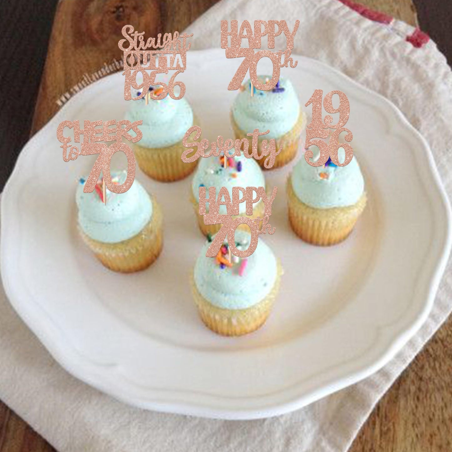ZHUOWEISM 30PCS 70th Birthday Cupcake Toppers – Glitter Rose Gold, Straight Outta 1956