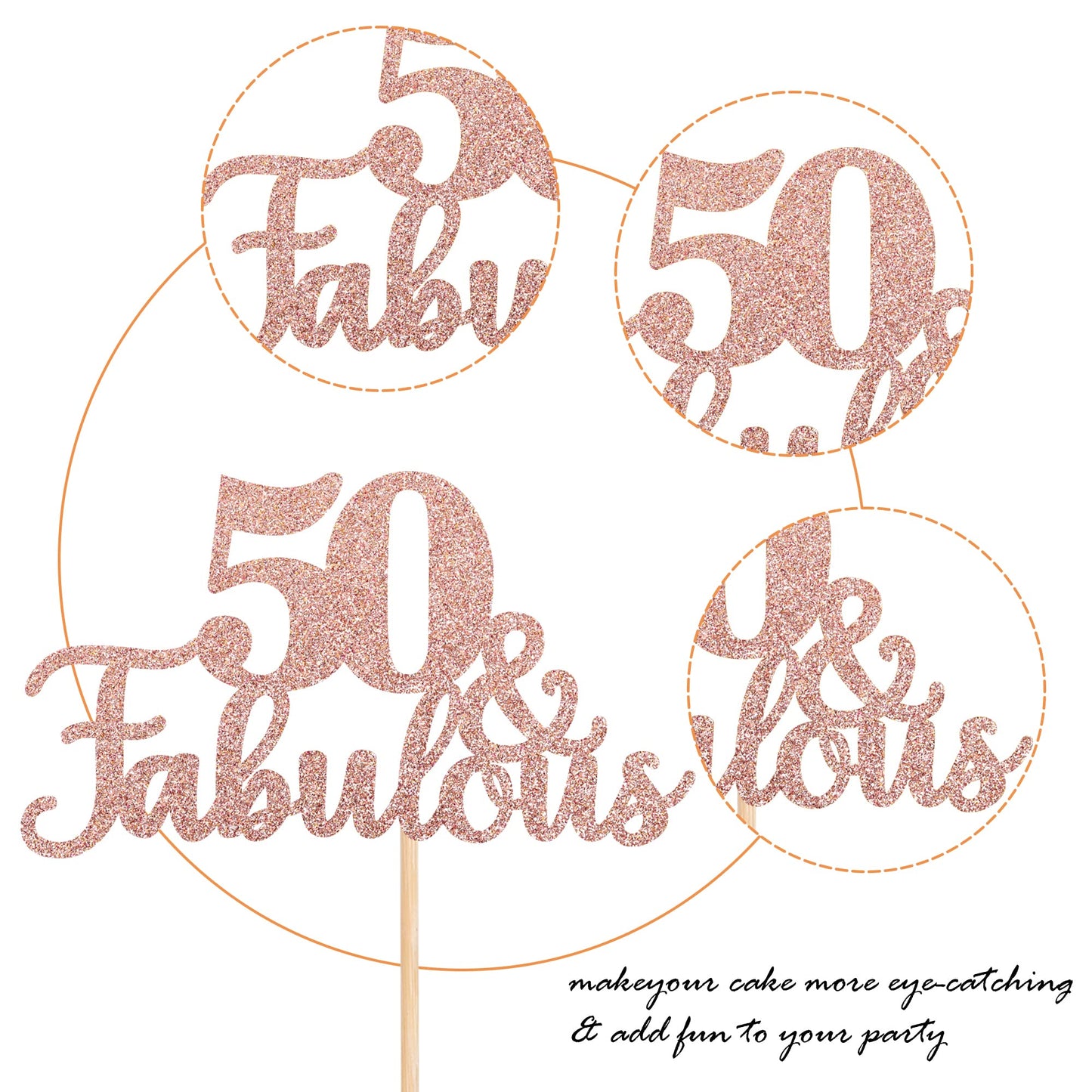 ZHUOWEISM 50 & Fabulous Cake Topper – Rose Gold Glitter for 50th Birthday