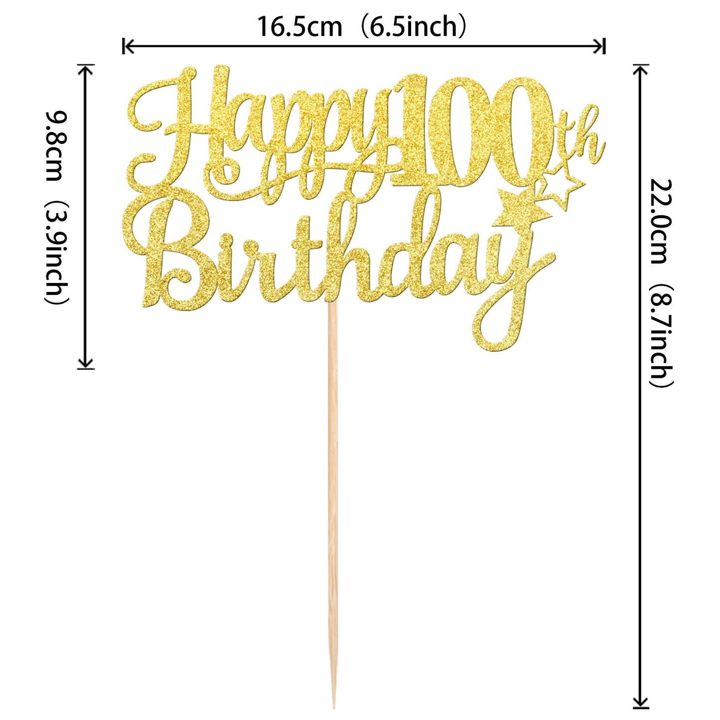 ZHUOWEISM Happy 100th Birthday Cake Topper - Gold Glitter