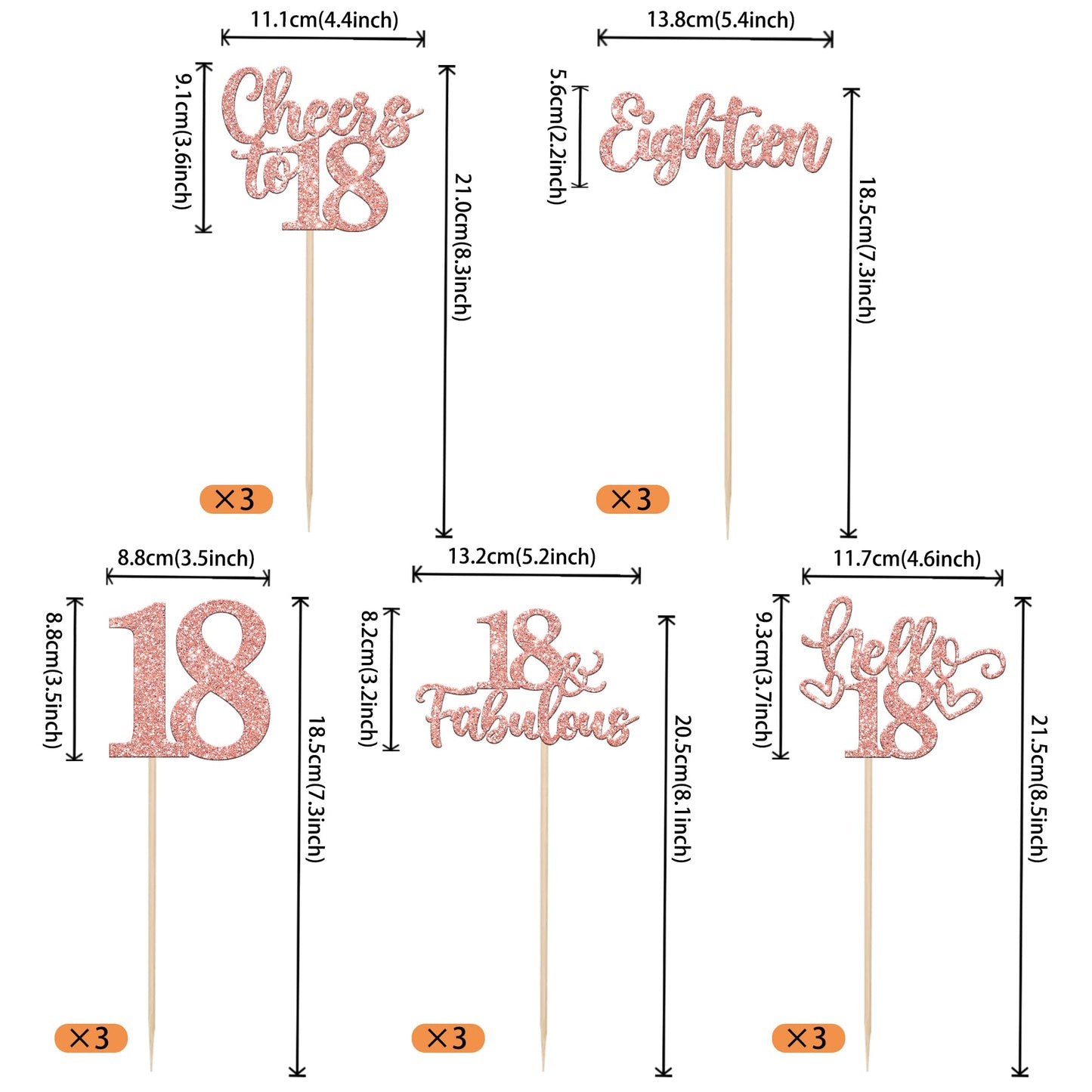ZHUOWEISM 15Pcs Happy 18th Birthday Centerpiece Sticks – Rose Gold Glitter