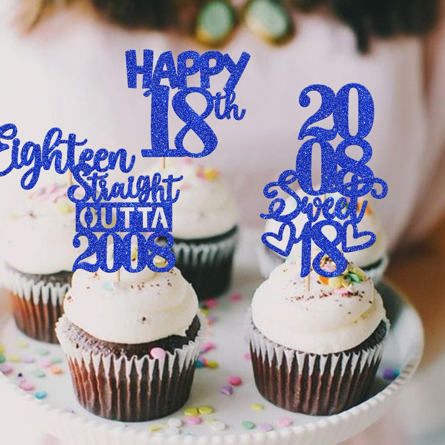 ZHUOWEISM 30 Pcs 18th Birthday Cupcake Toppers Glitter – Straight Outta 2008, Blue