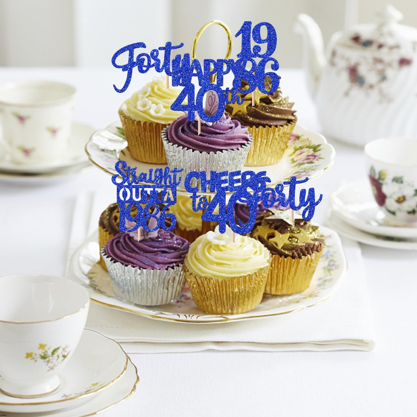 ZHUOWEISM 30Pcs 40th Birthday Cupcake Toppers Glitter – Straight Outta 1985 (Blue)