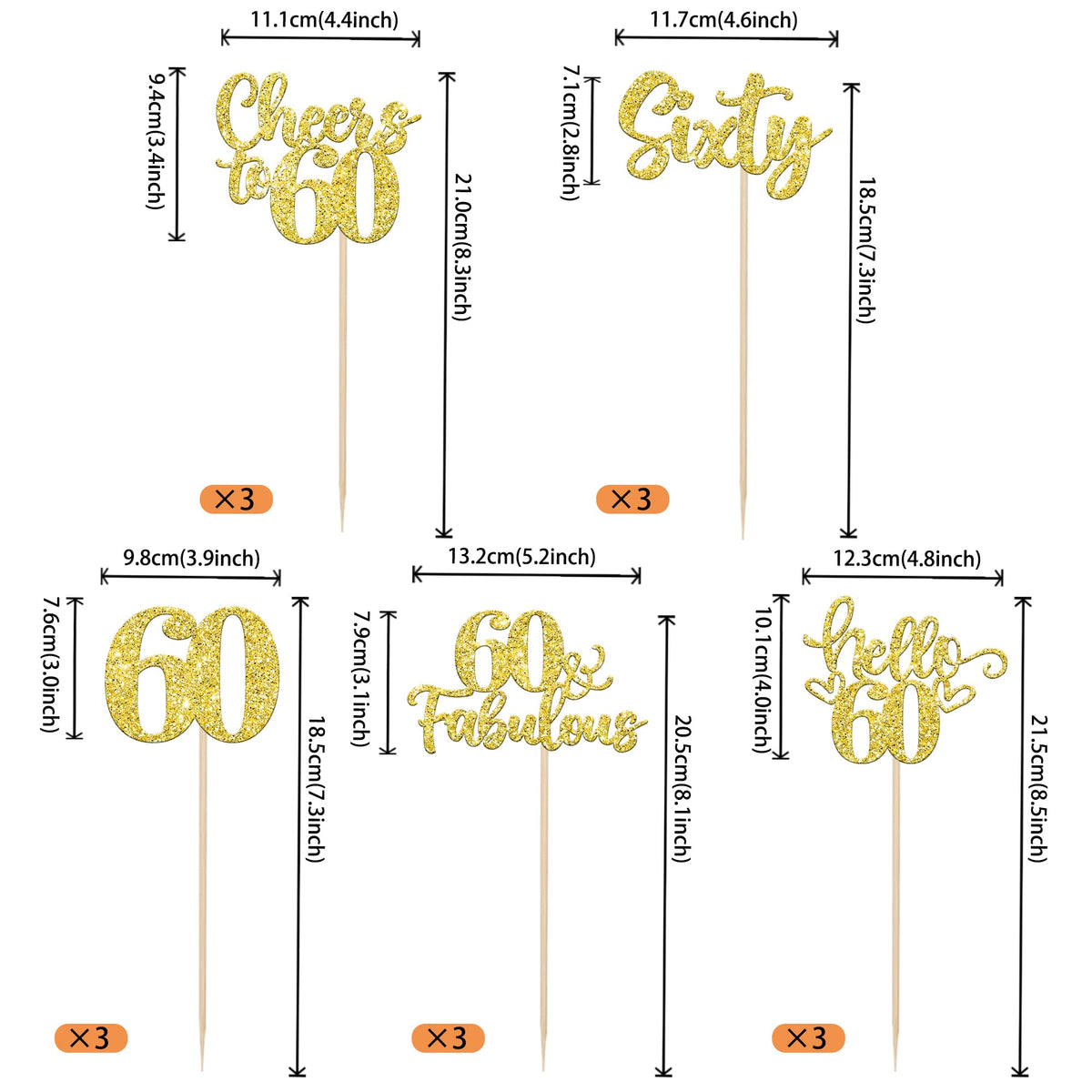 ZHUOWEISM 15Pcs Happy 60th Birthday Centerpiece Sticks – Gold Glitter Floral Decor