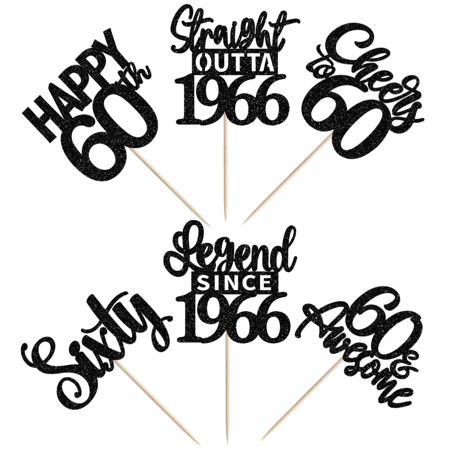 ZHUOWEISM 24Pcs Black 60th Birthday Cupcake Toppers - Straight Outta 1966