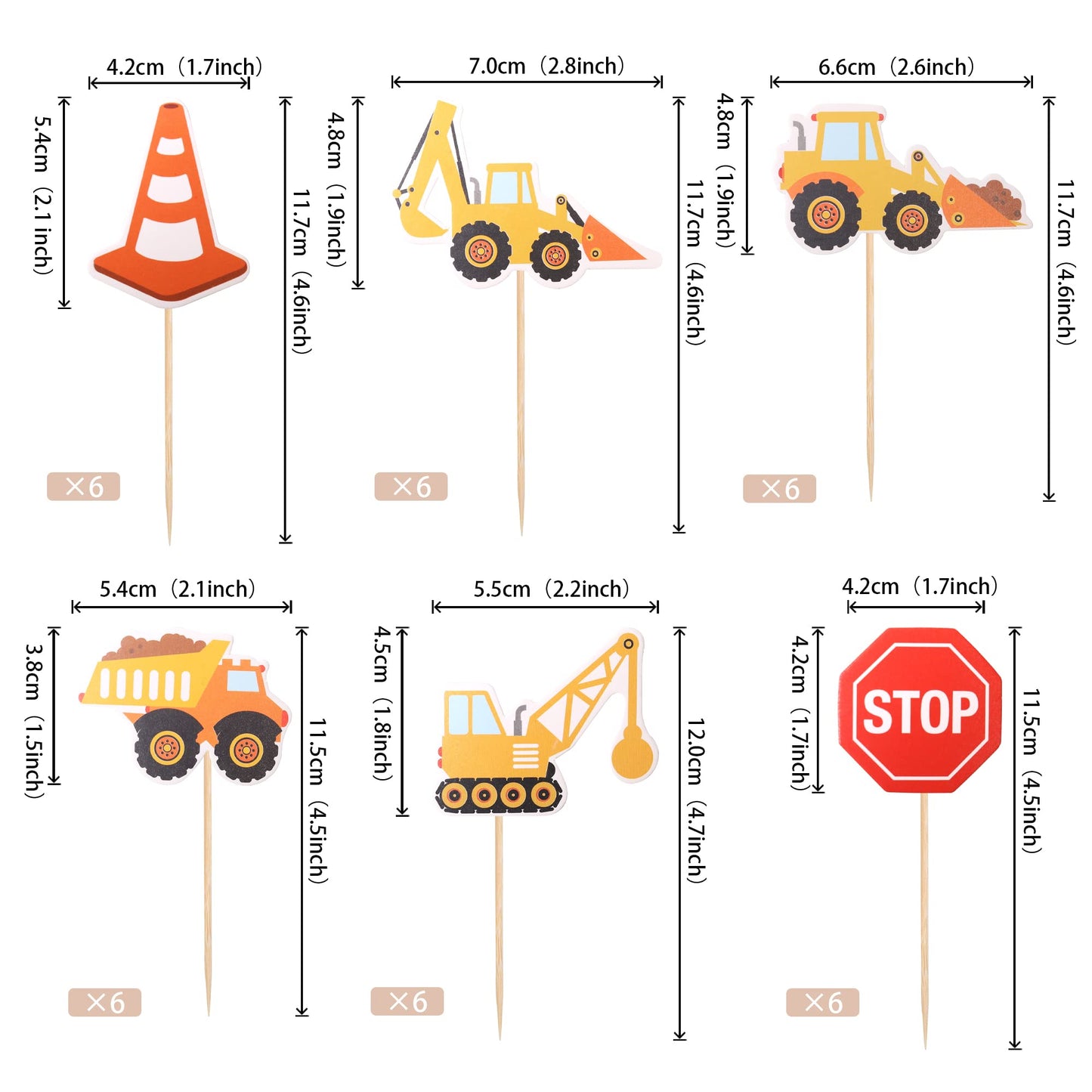 ZHUOWEISM 36 Pcs Construction Cupcake Toppers – Stop Sign, Dump Truck, Excavator, Tractor Party Decorations