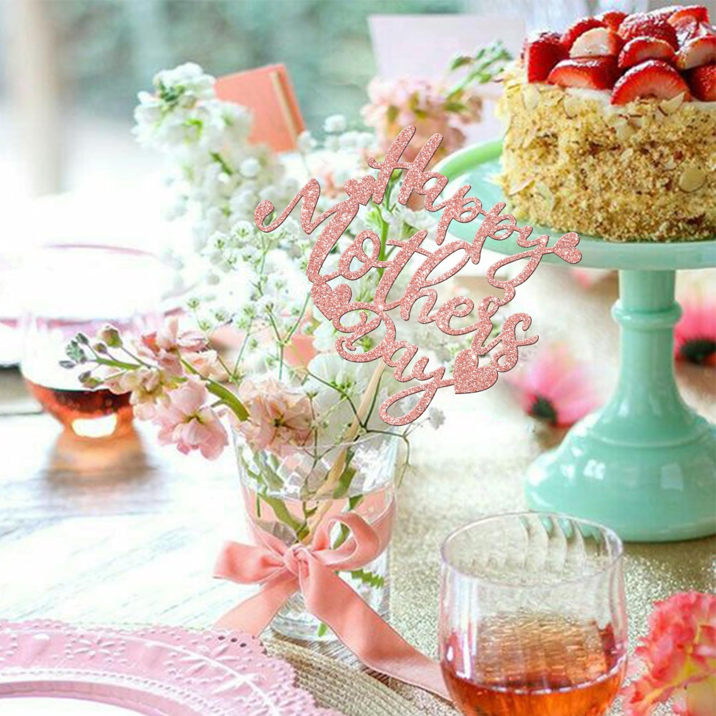 ZHUOWEISM 12 Pcs Mother's Day Centerpiece Sticks – Double-Sided Glitter Love Decor