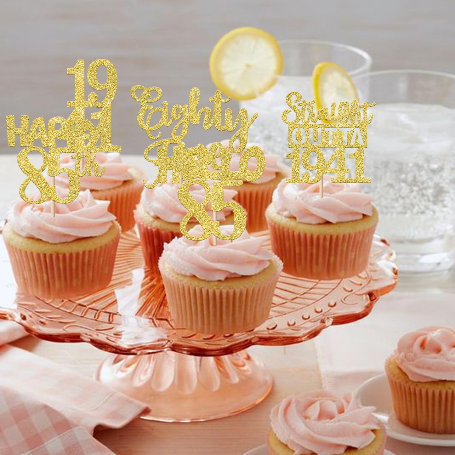 ZHUOWEISM 30Pcs Straight Outta 1941 Cupcake Toppers – Gold Glitter 85th Birthday Picks