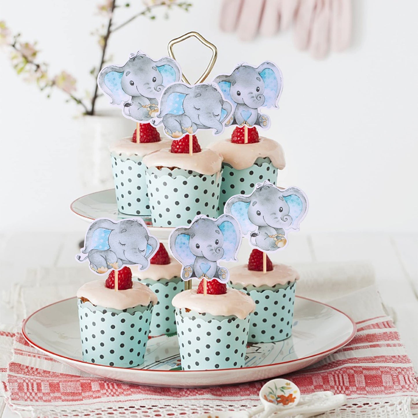 ZHUOWEISM 36Pcs Blue Elephant Cupcake Toppers – Baby Shower & Elephant Theme Party Picks