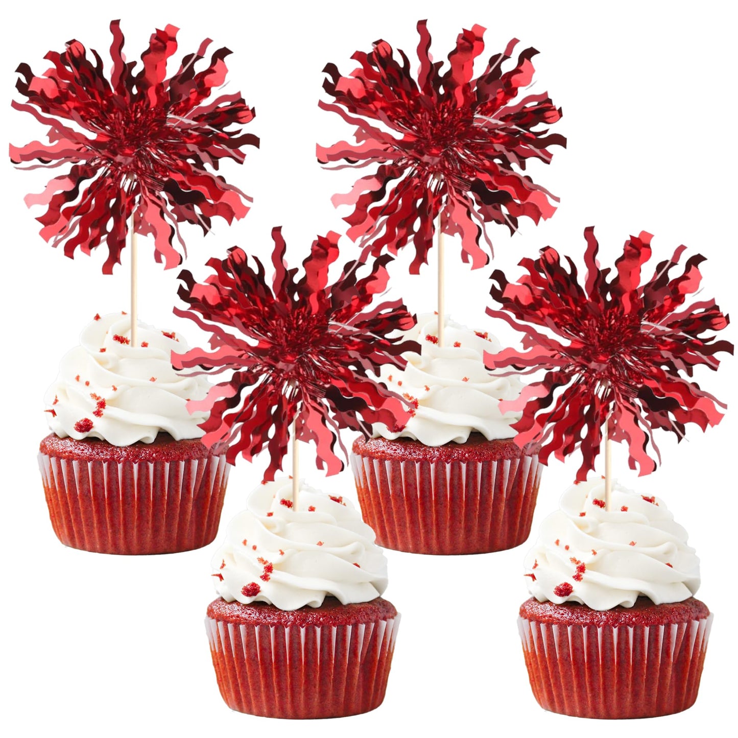 ZHUOWEISM 30 PCS Foil Firework Cupcake Toppers – Sparkle Tinsel Picks for Birthday Parties & Celebrations