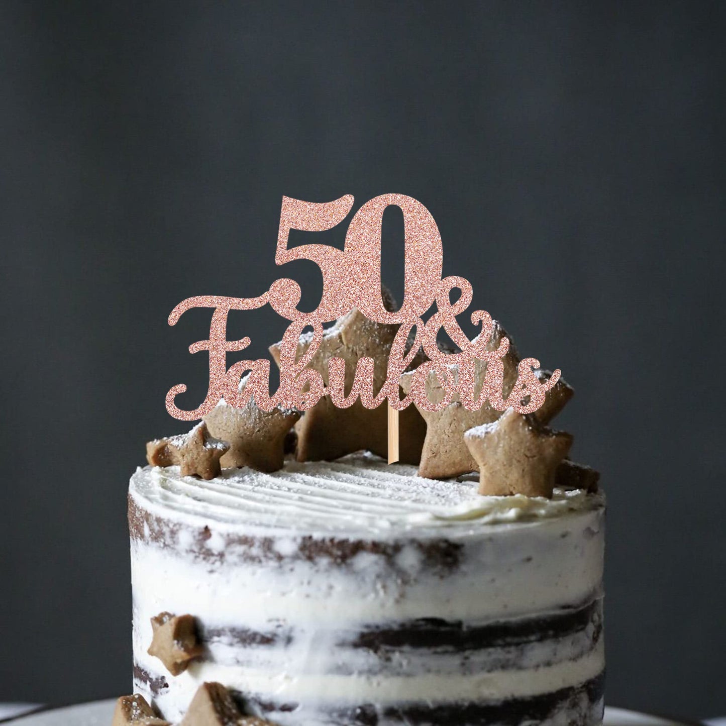 ZHUOWEISM 50 & Fabulous Cake Topper – Rose Gold Glitter for 50th Birthday
