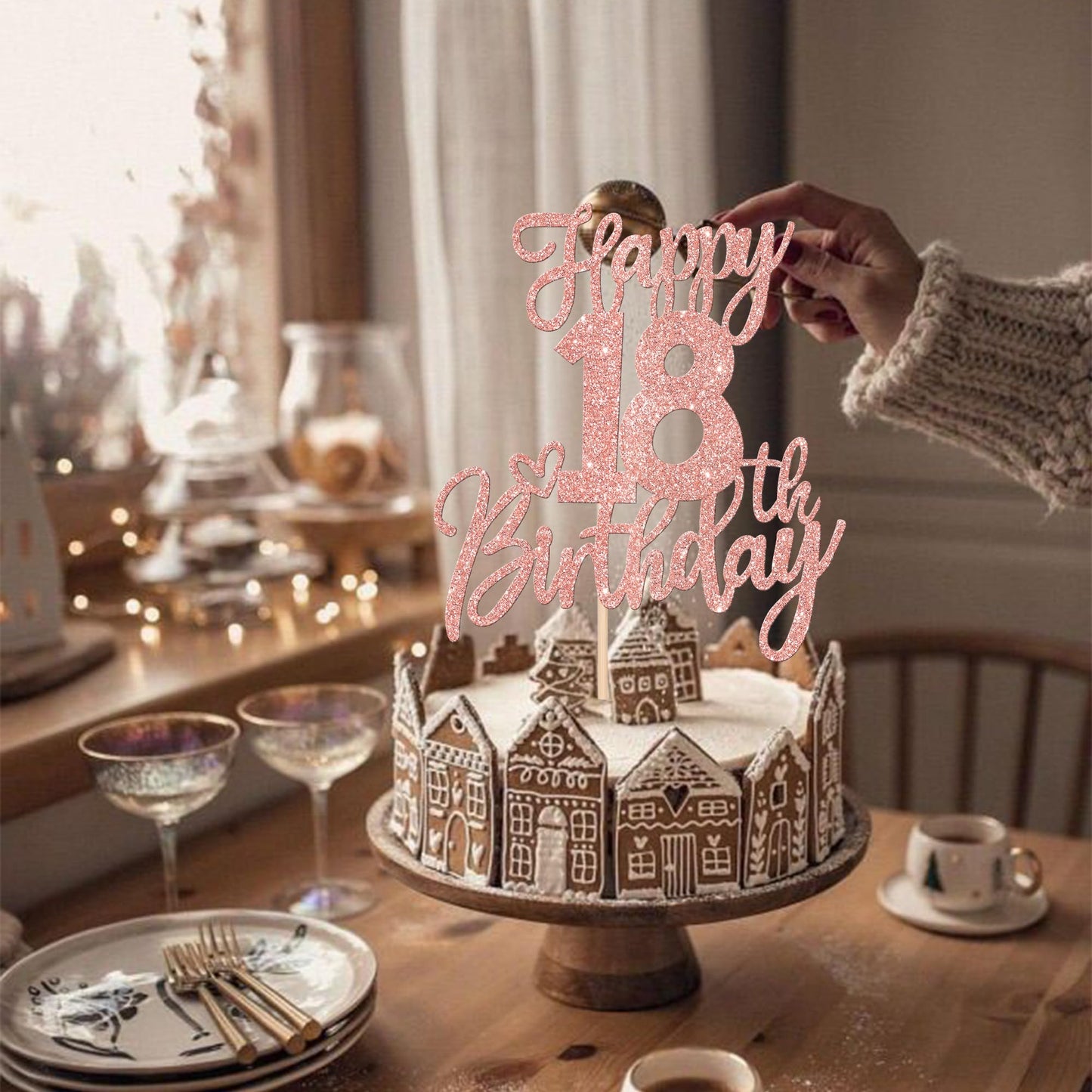 ZHUOWEISM 1 PCS Happy 18th Birthday Cake Topper - Glitter Rose Gold