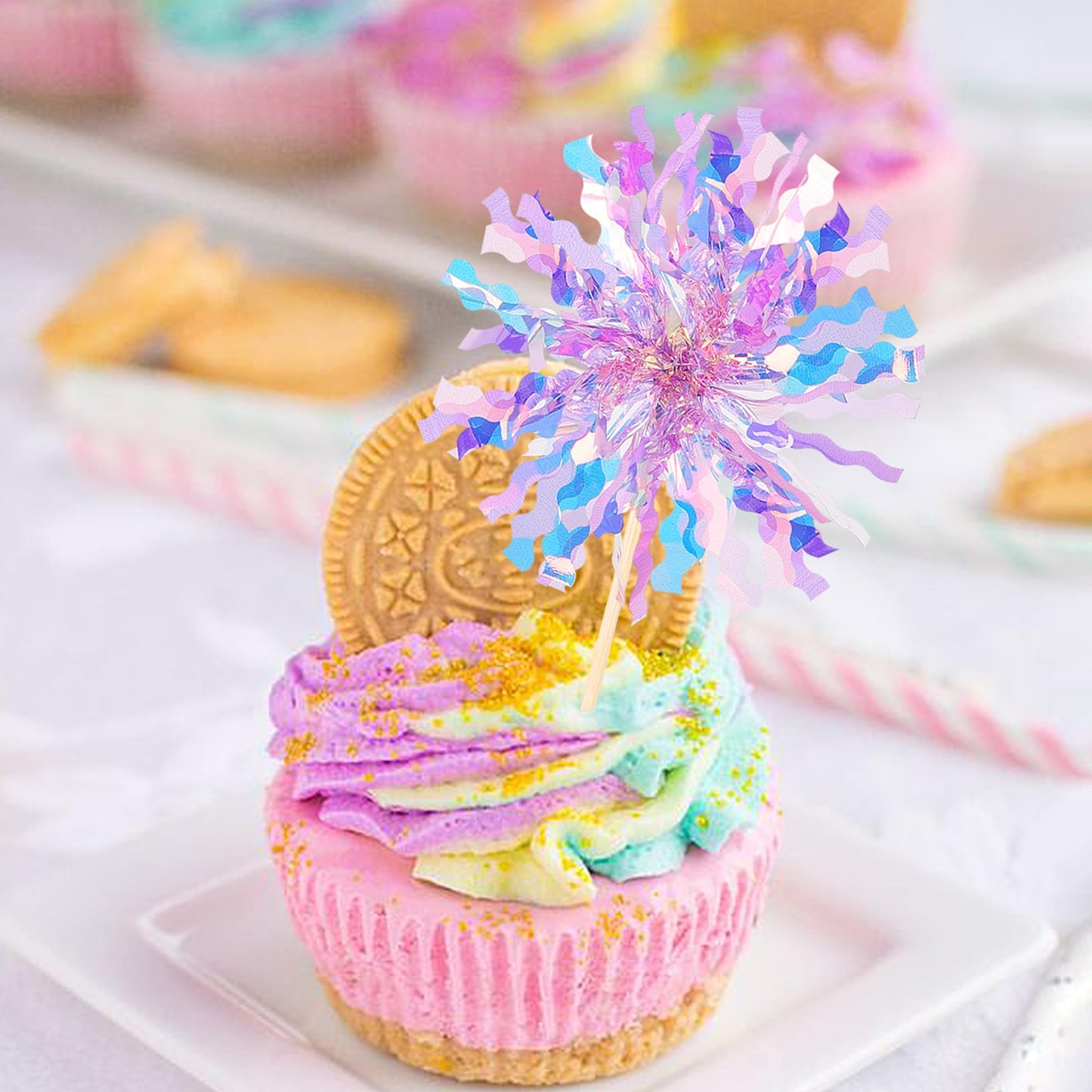 ZHUOWEISM 30 PCS Foil Firework Cupcake Toppers – Sparkling Birthday Party Picks