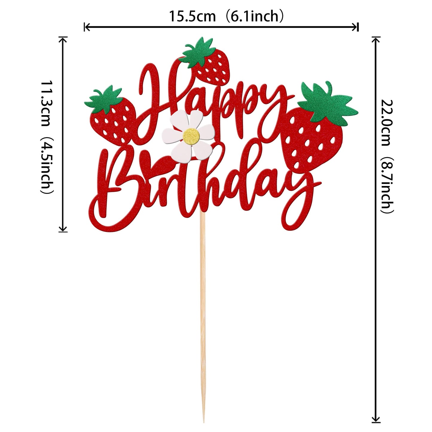 ZHUOWEISM Strawberry Happy Birthday Cake Topper – Glitter Flower, Fruit Theme Decoration