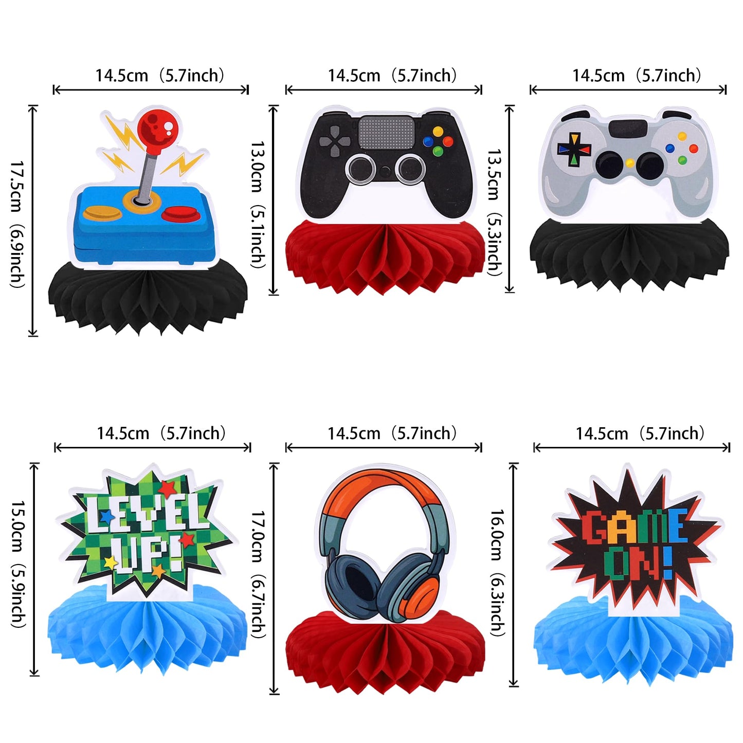 ZHUOWEISM 6-Pack Video Game Honeycomb Centerpieces — Game On Controllers Table Toppers for Party Decor