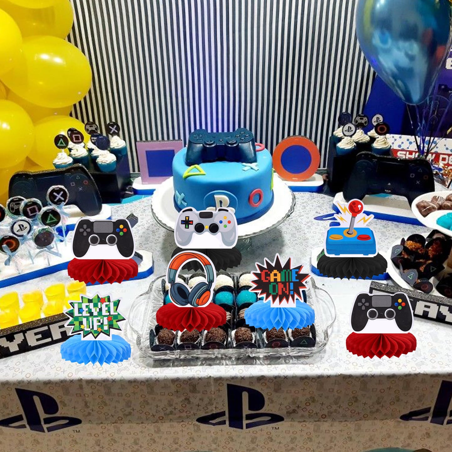 ZHUOWEISM 6-Pack Video Game Honeycomb Centerpieces — Game On Controllers Table Toppers for Party Decor