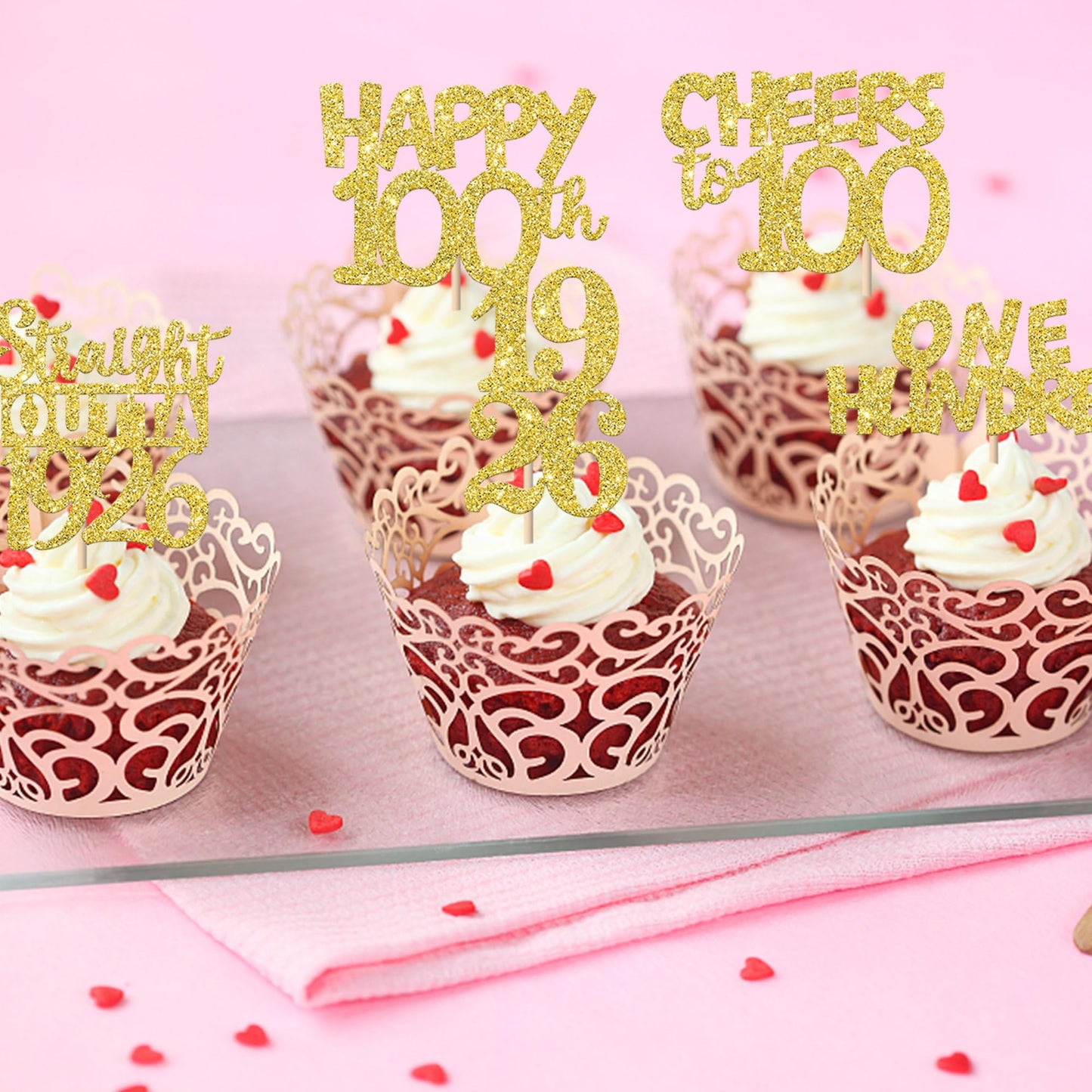 ZHUOWEISM 30PCS Happy 100th Birthday Cupcake Toppers | Gold Glitter, 1926 Theme