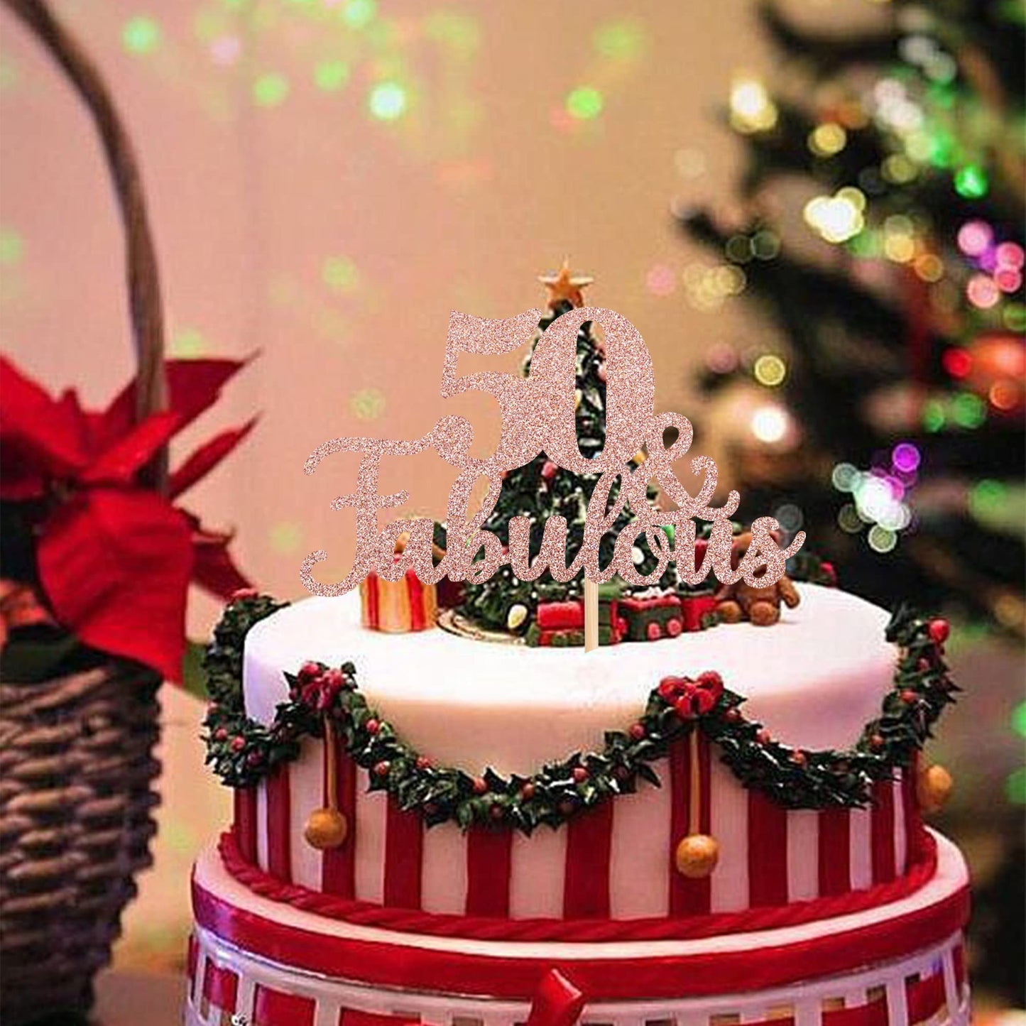 ZHUOWEISM 50 & Fabulous Cake Topper – Rose Gold Glitter for 50th Birthday