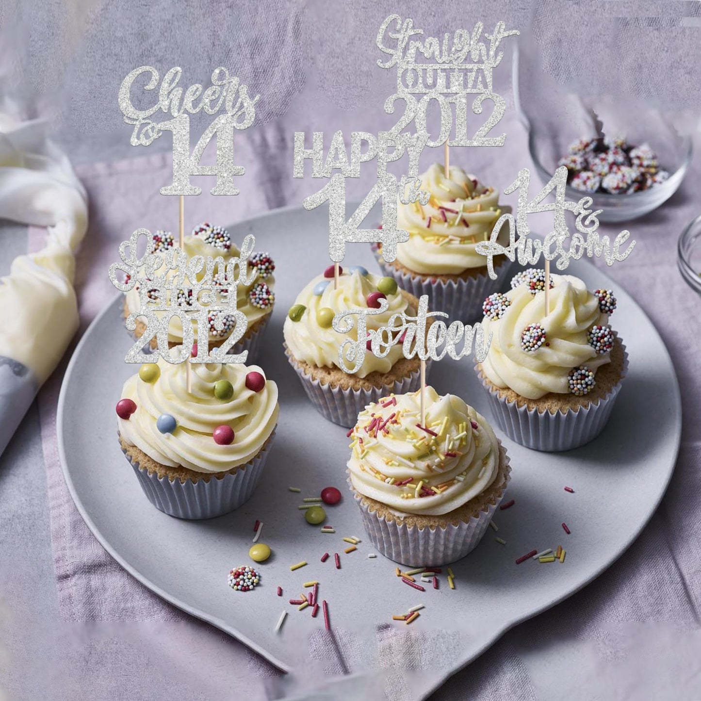 ZHUOWEISM 24Pcs Silver Happy 14th Birthday Cupcake Toppers | Straight Outta 2012