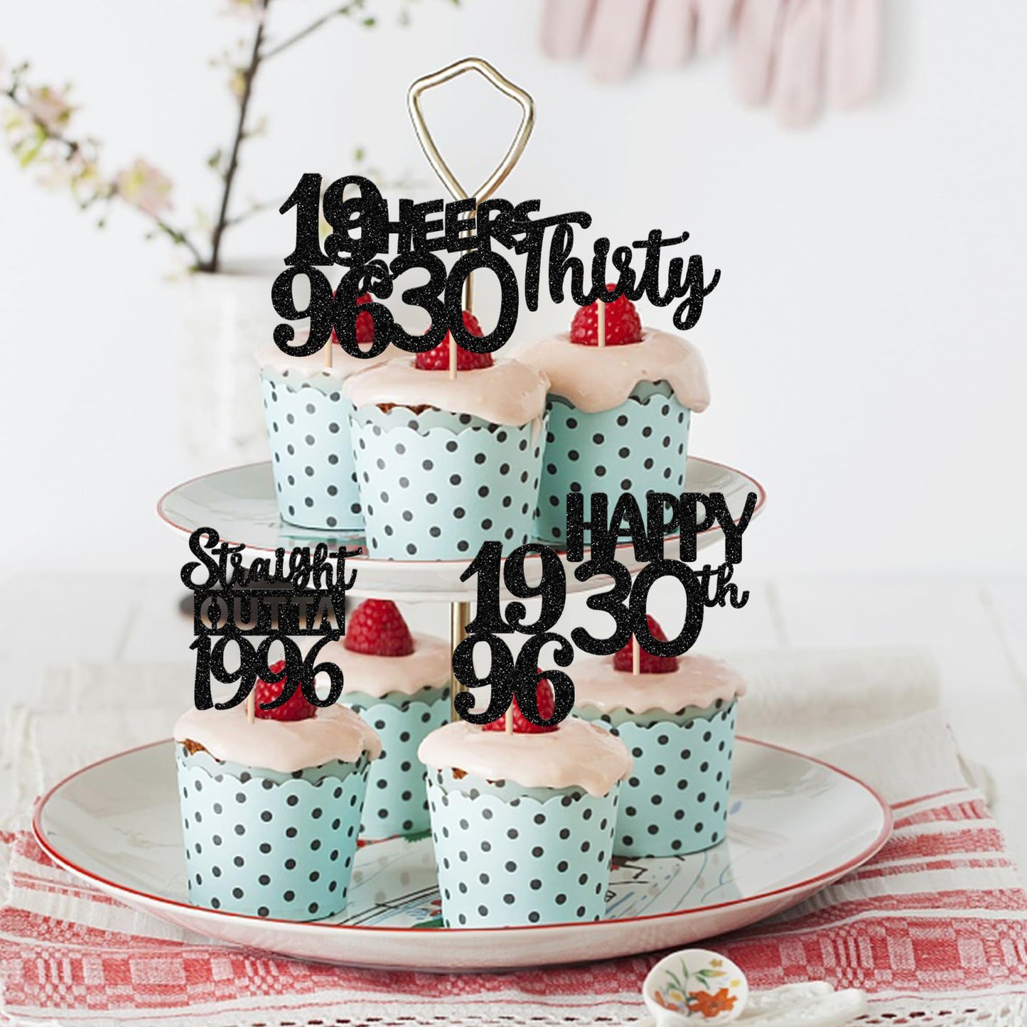 ZHUOWEISM 30Pcs Black Glitter Cupcake Toppers – Straight Outta 1996, 30th Birthday & Anniversary Decor