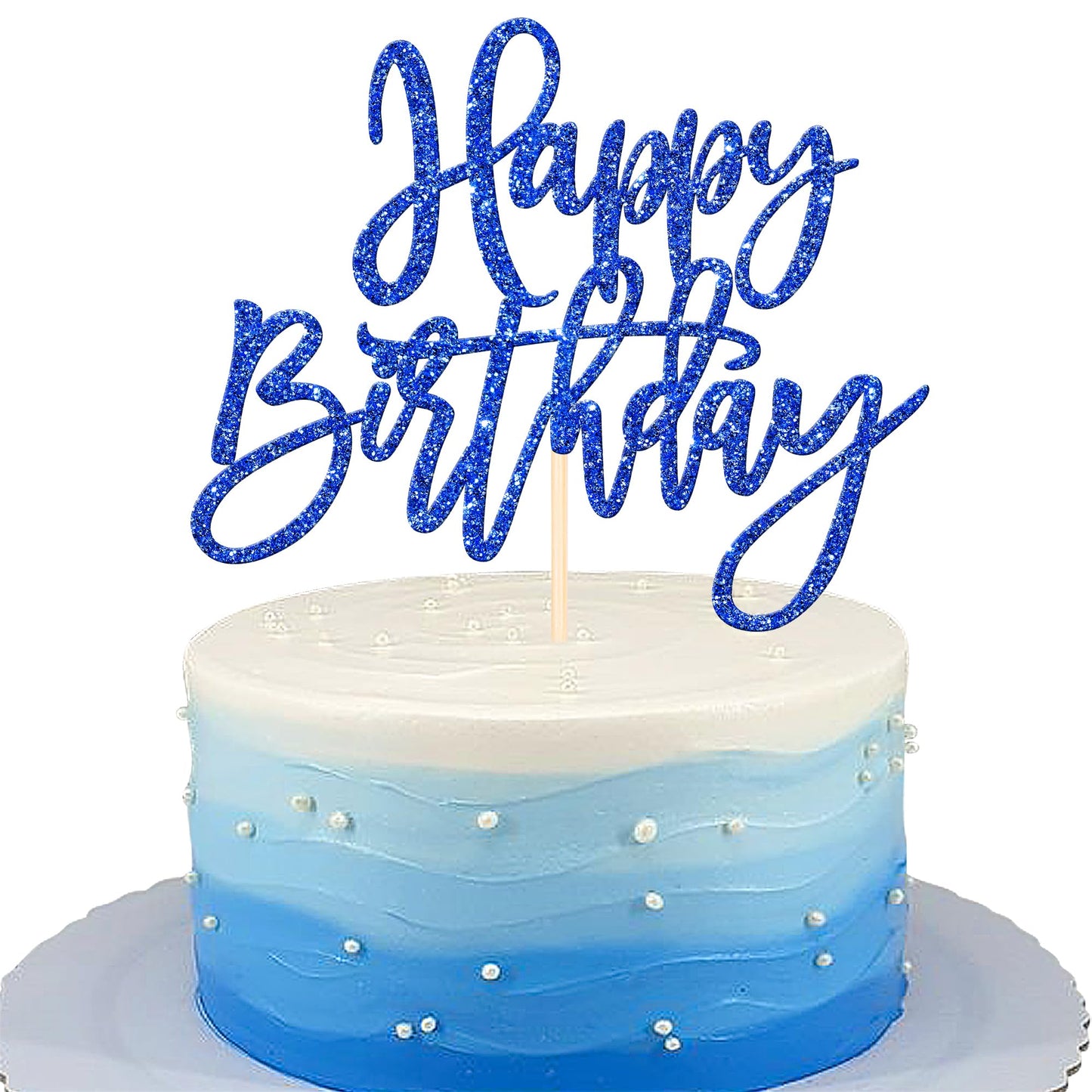 ZHUOWEISM 1-Piece Glitter Happy Birthday Cake Topper – Dark Blue