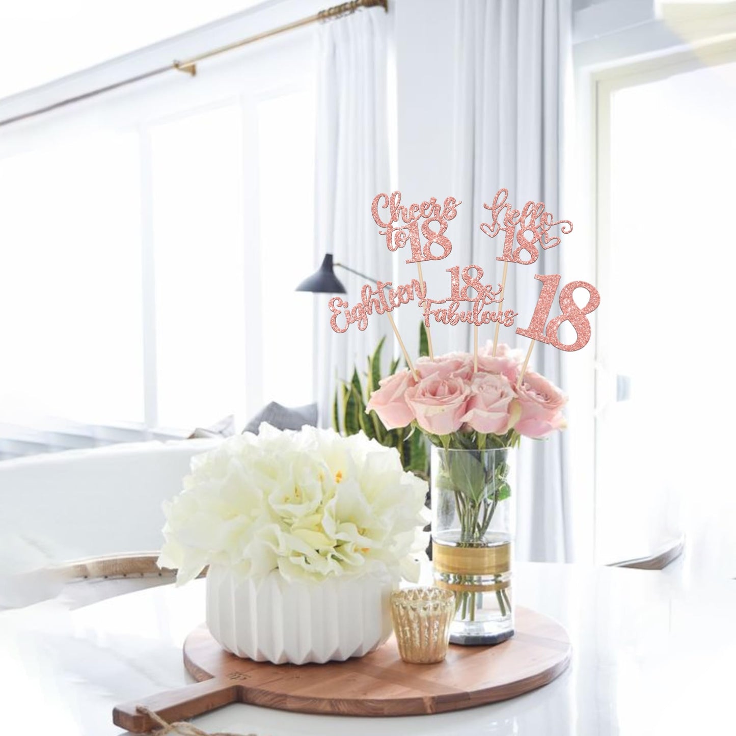 ZHUOWEISM 15Pcs Happy 18th Birthday Centerpiece Sticks – Rose Gold Glitter