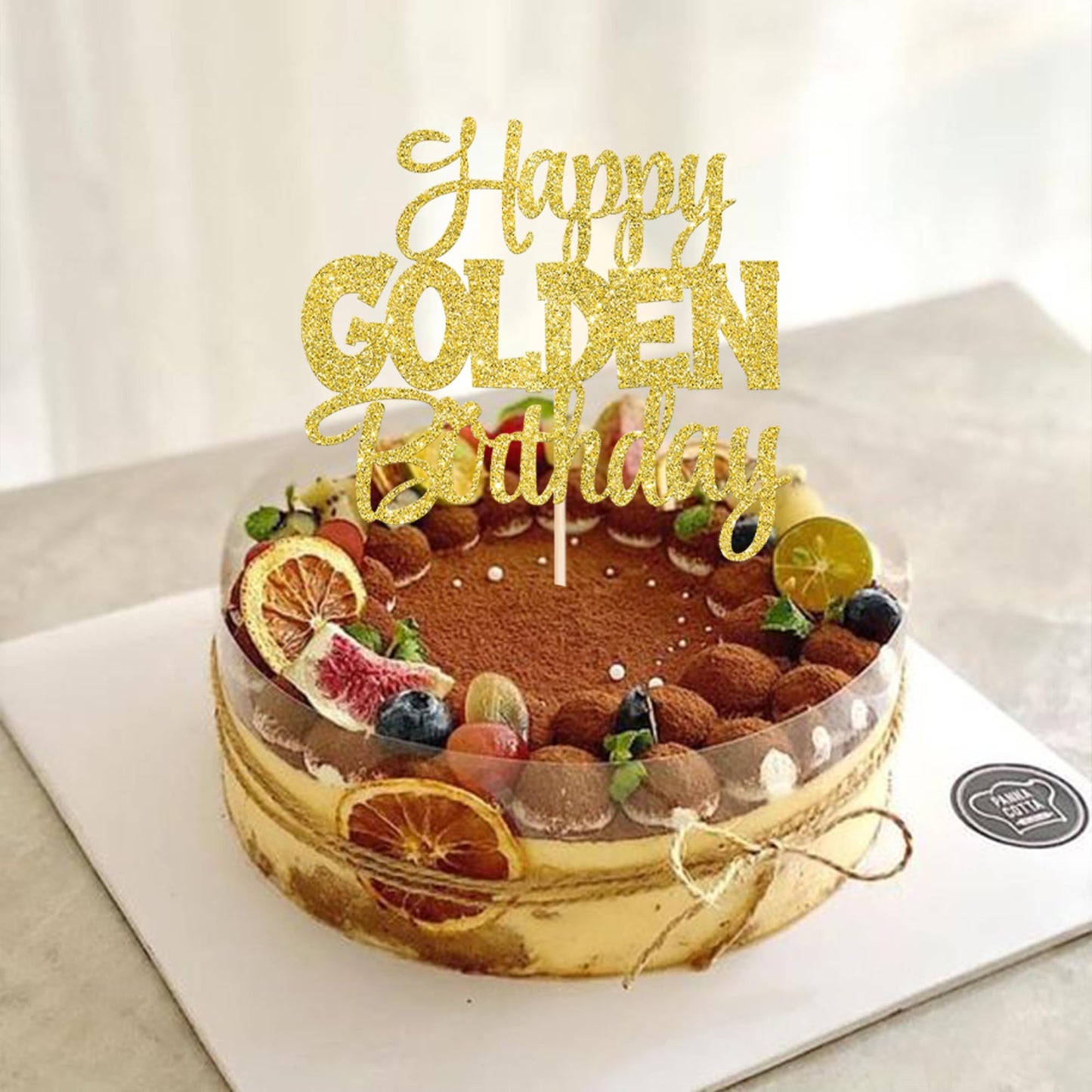 ZHUOWEISM Happy Golden Birthday Cake Topper – Gold Glitter Cake Pick for 1/13/16/18/21/30/40/60/70/80/90 & 50th Anniversary