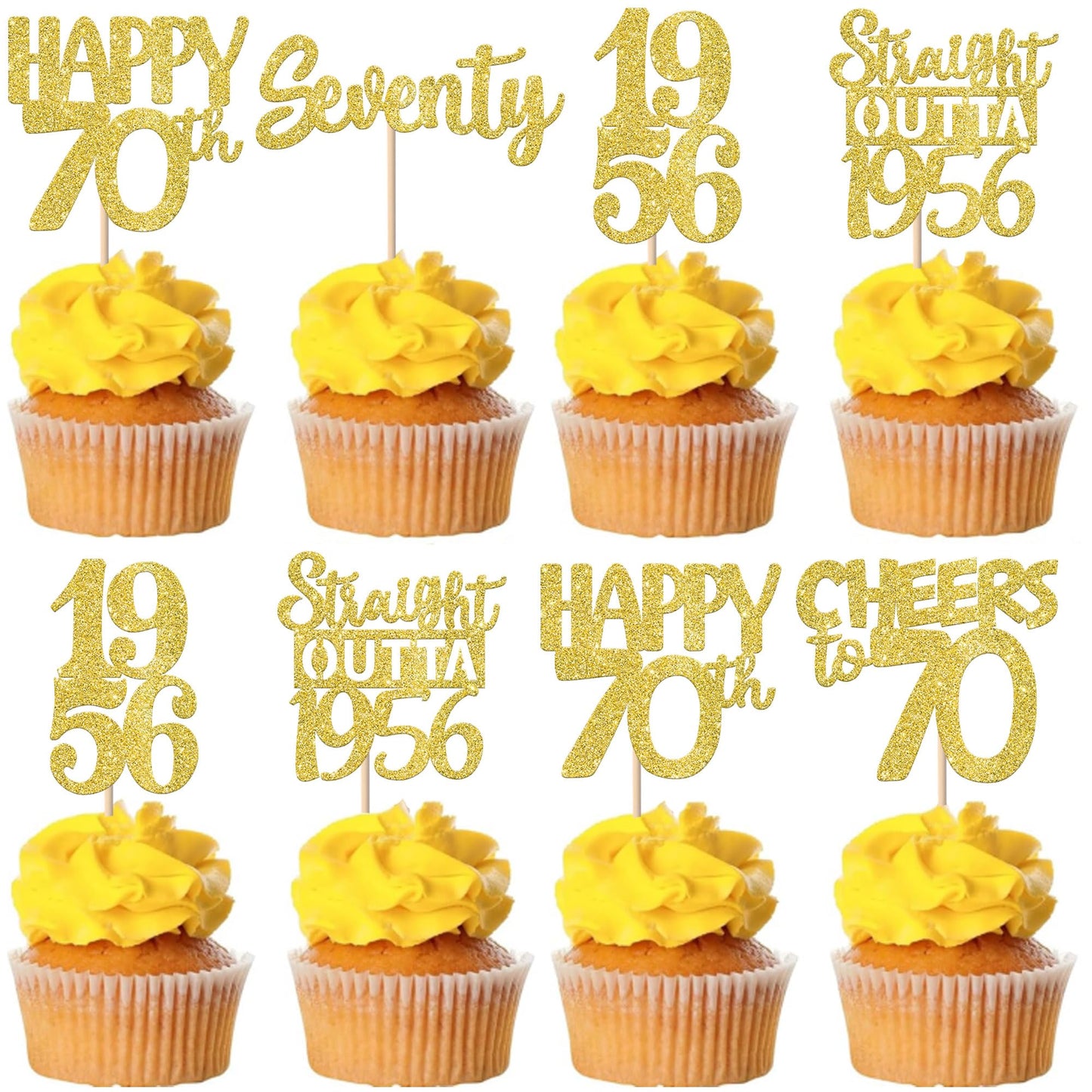 ZHUOWEISM 30Pcs Gold Glitter 70th Birthday Cupcake Toppers – Straight Outta 1956
