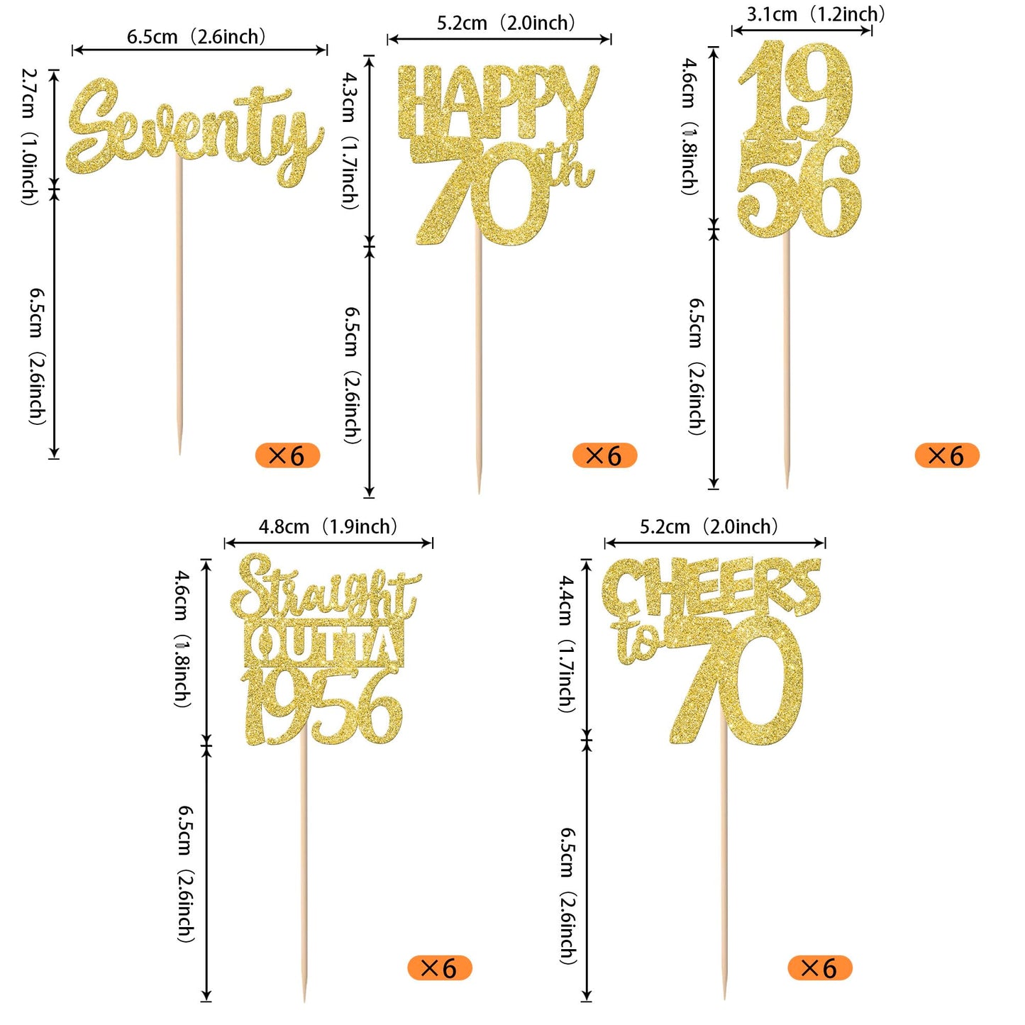 ZHUOWEISM 30Pcs Gold Glitter 70th Birthday Cupcake Toppers – Straight Outta 1956