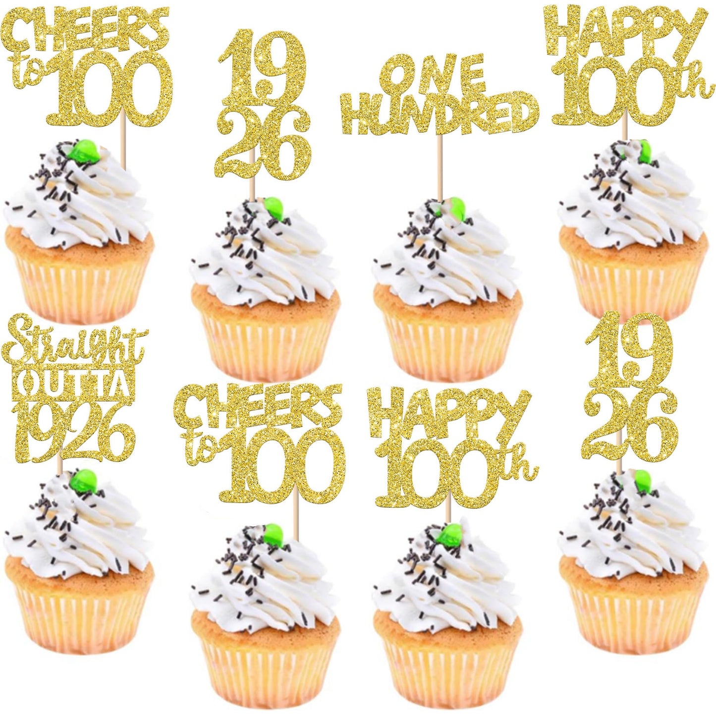 ZHUOWEISM 30PCS Happy 100th Birthday Cupcake Toppers | Gold Glitter, 1926 Theme