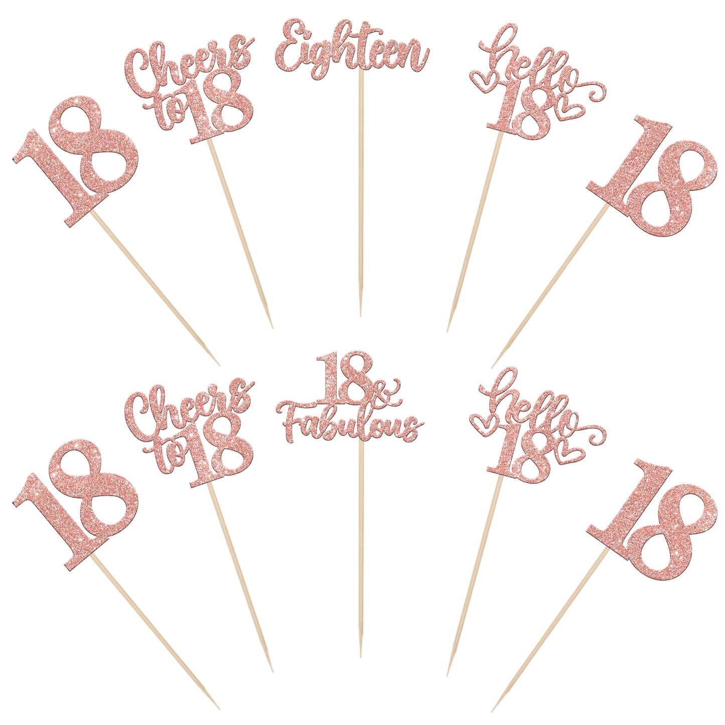 ZHUOWEISM 15Pcs Happy 18th Birthday Centerpiece Sticks – Rose Gold Glitter