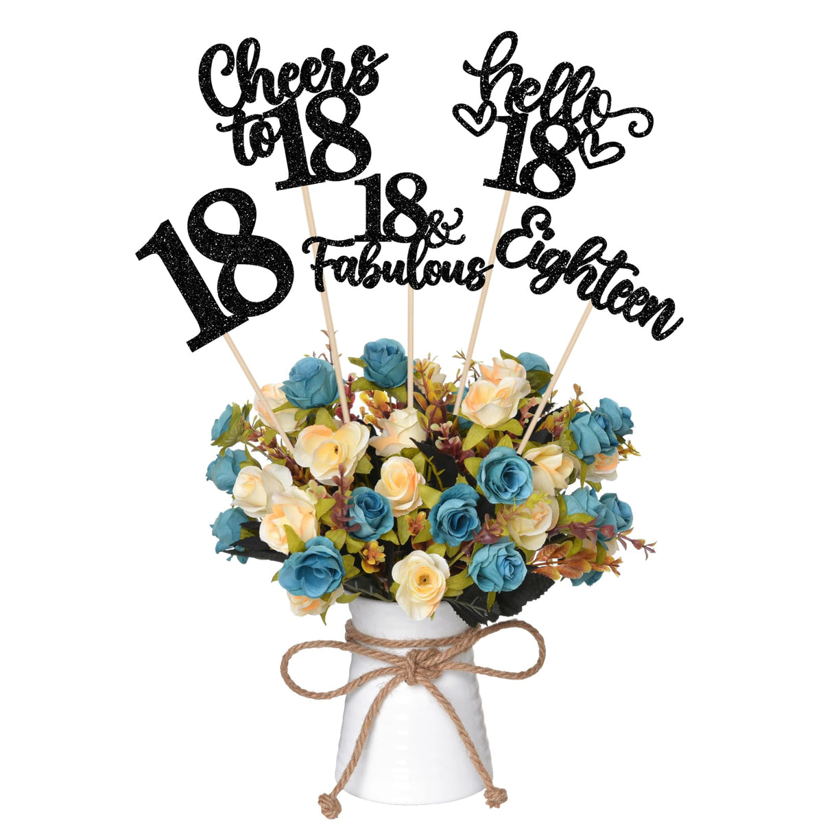 ZHUOWEISM 15pc Happy 18th Birthday Centerpiece Sticks | Hello 18, Cheers to 18 Floral Table Decor