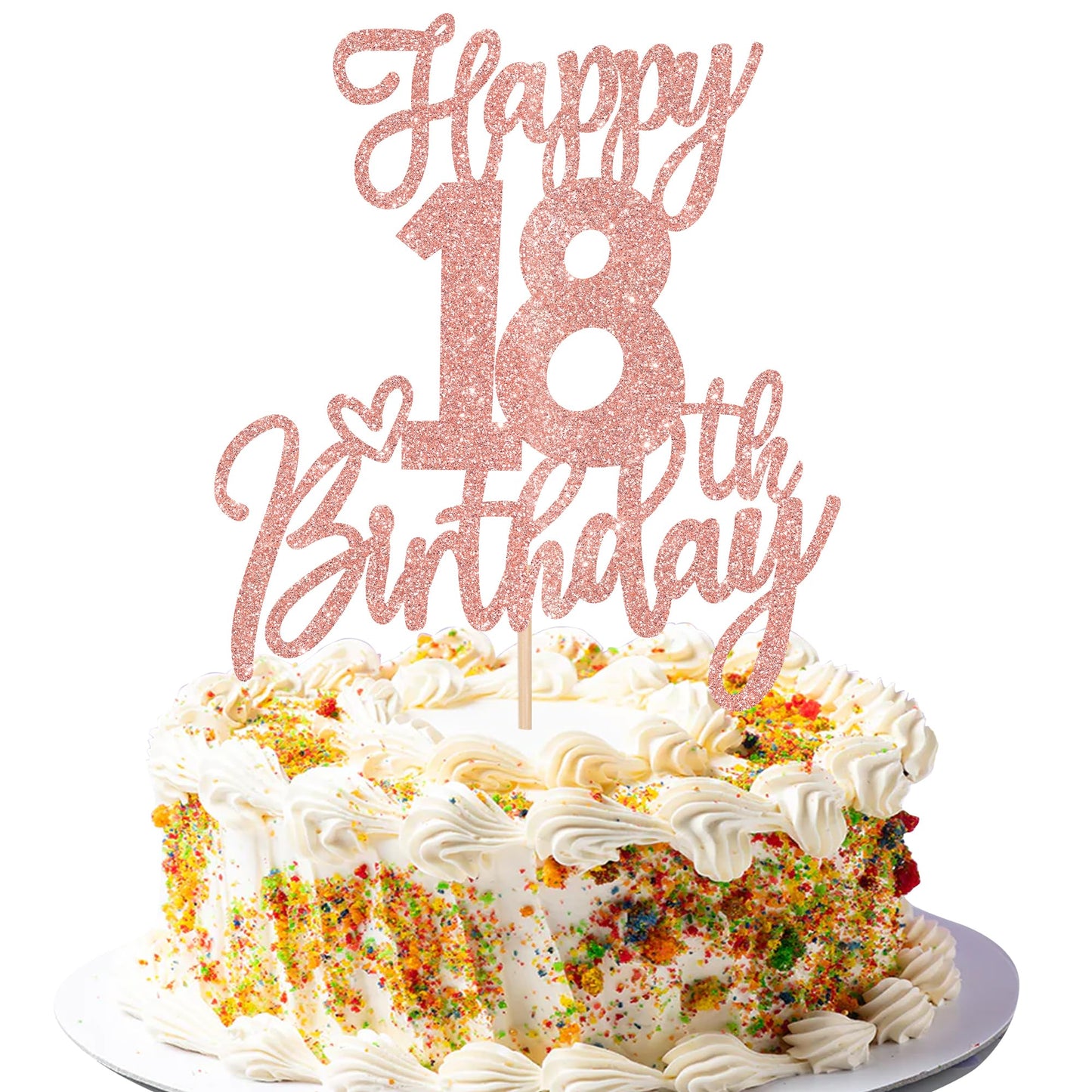 ZHUOWEISM 1 PCS Happy 18th Birthday Cake Topper - Glitter Rose Gold