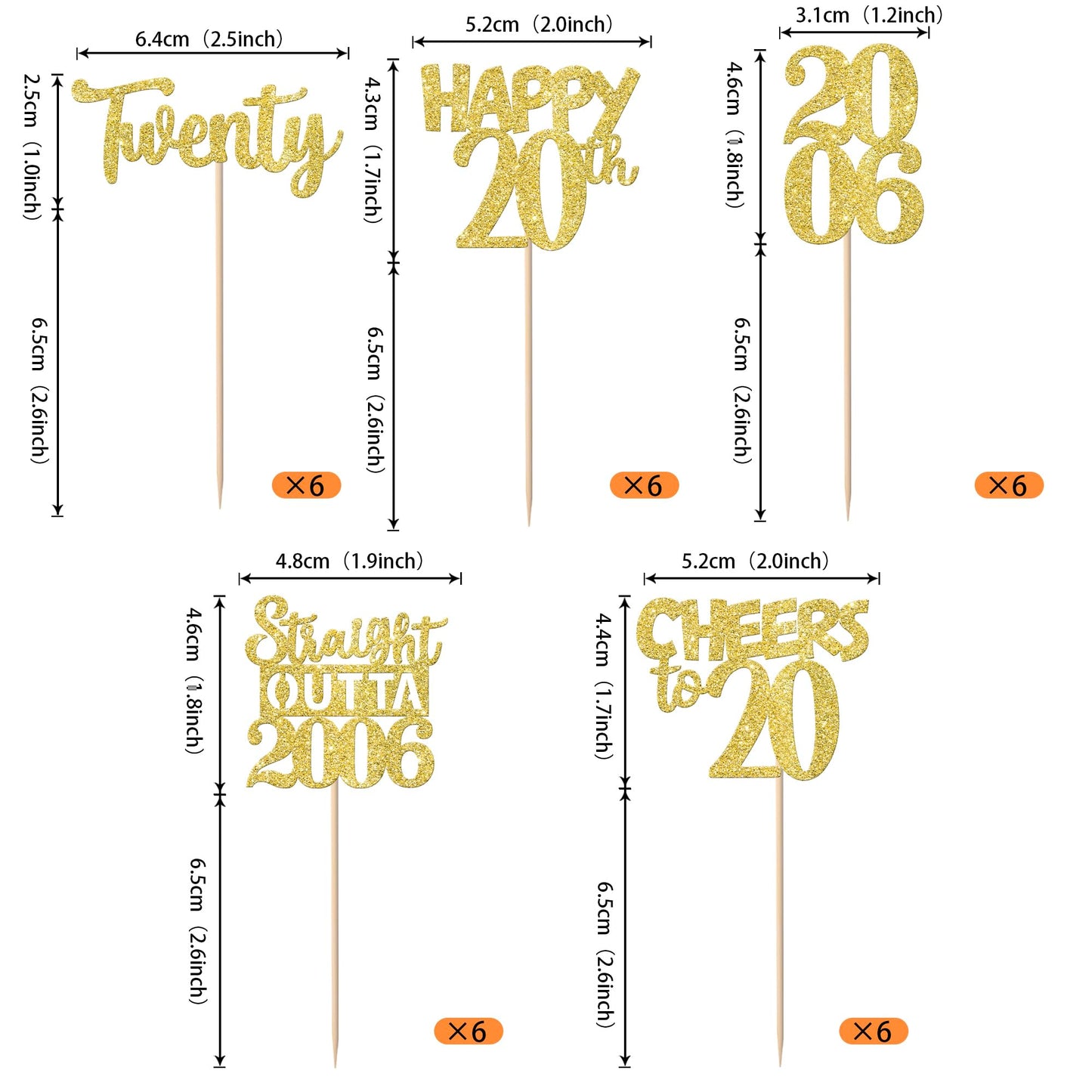 ZHUOWEISM 30Pcs Straight Outta 2005 Cupcake Toppers – Gold Glitter 20th Birthday Picks