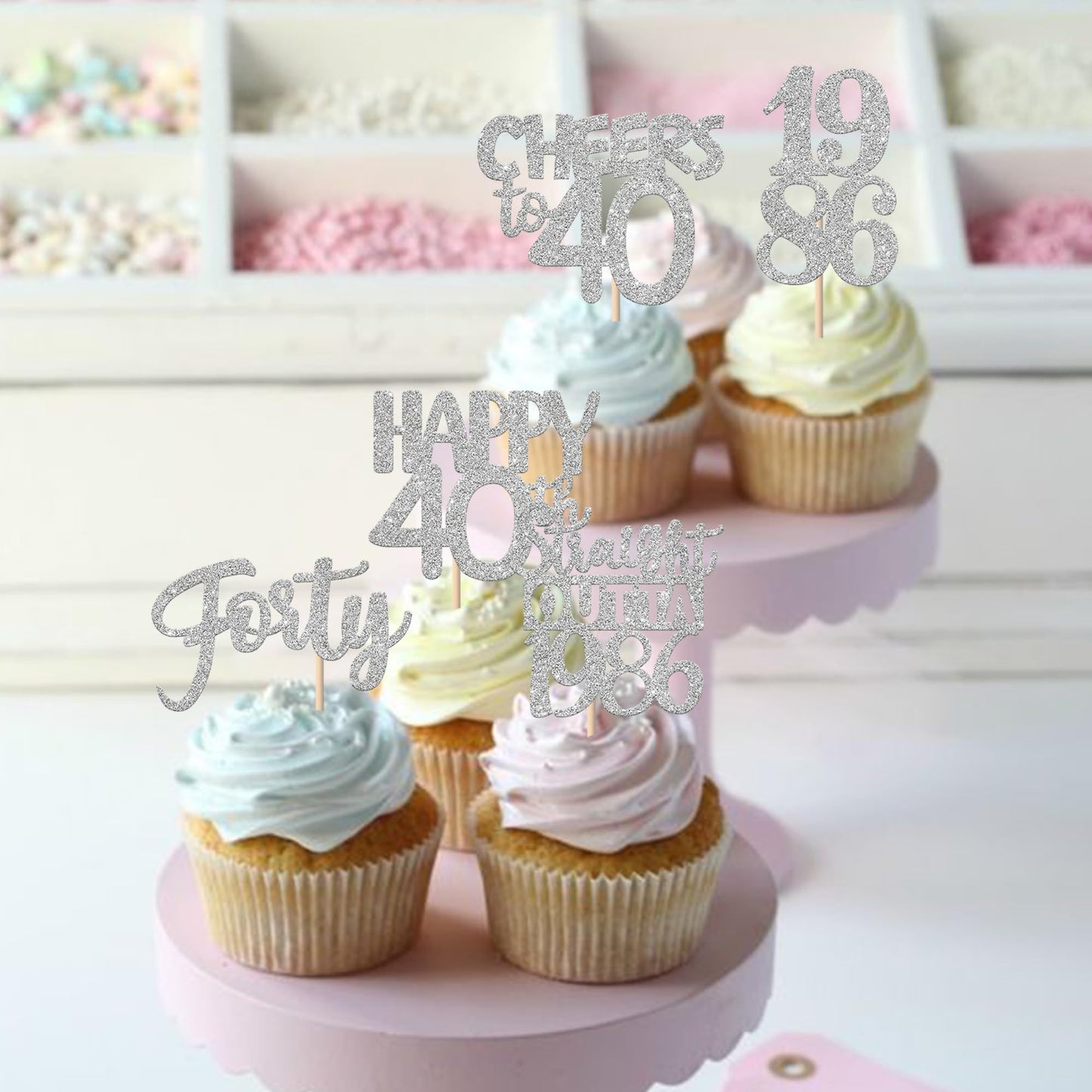 ZHUOWEISM 30Pcs Glitter Forty Cupcake Toppers | Straight Outta 1986 Birthday & Anniversary