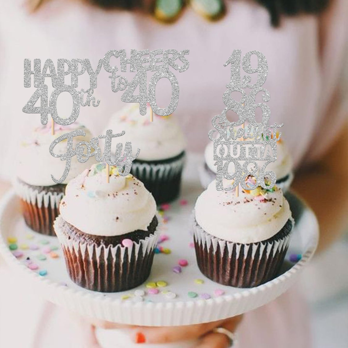 ZHUOWEISM 30Pcs Glitter Forty Cupcake Toppers | Straight Outta 1986 Birthday & Anniversary