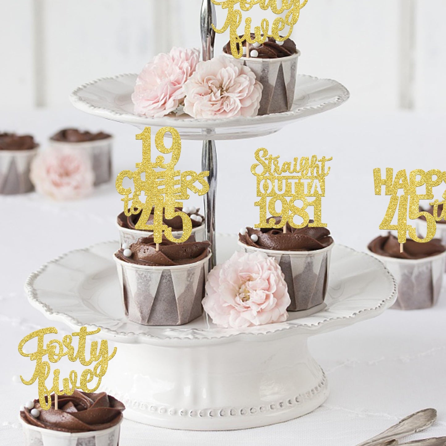 ZHUOWEISM 30PCS Straight Outta 1981 Cupcake Toppers – Gold Glitter 45th Birthday