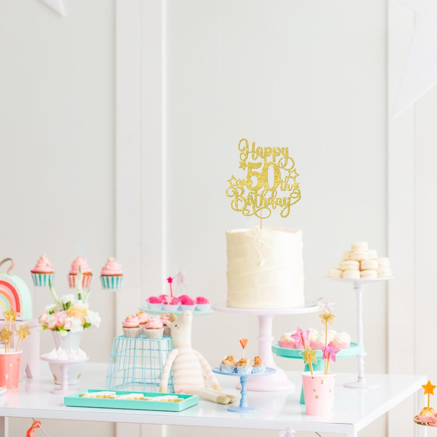 ZHUOWEISM 1-Pcs Happy 50th Birthday Cake Topper Glitter – Cheers to 50 Years Gold