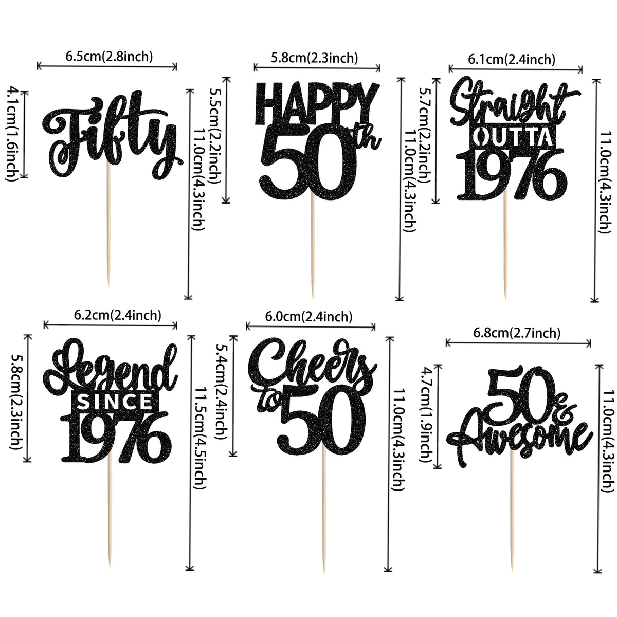 ZHUOWEISM 24Pcs Black Happy 50th Birthday Cupcake Toppers – Straight Outta 1976 | 50th Birthday Decorations