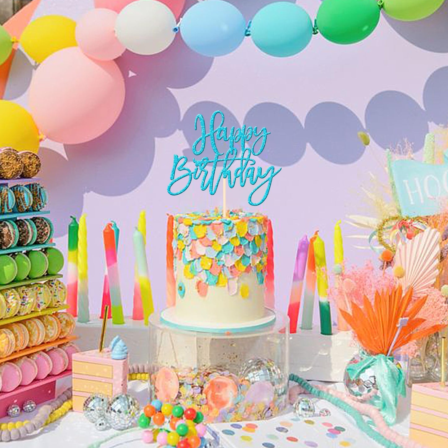 ZHUOWEISM 1 PC Glitter Happy Birthday Cake Topper – Light Blue