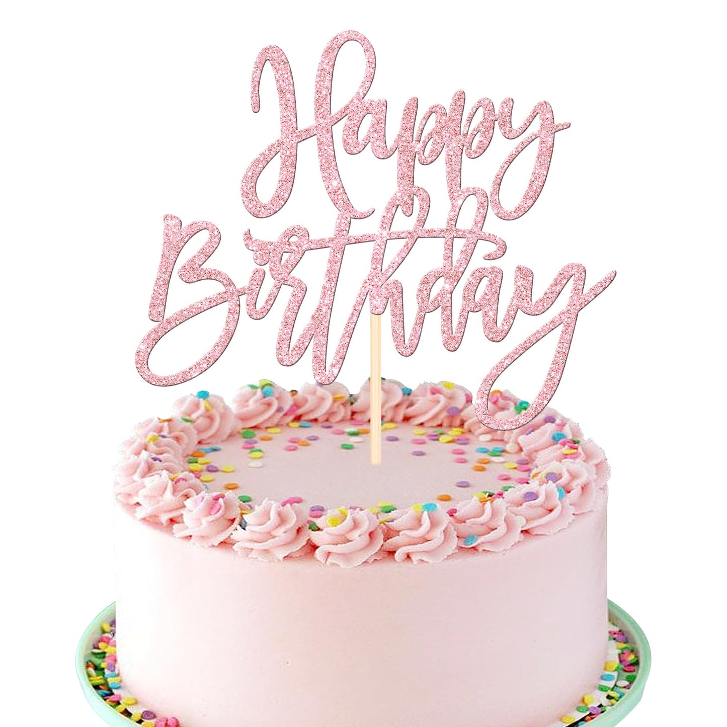 ZHUOWEISM 1-Pcs Happy Birthday Glitter Cake Topper - Light Pink, Ready-to-Use Party Decor
