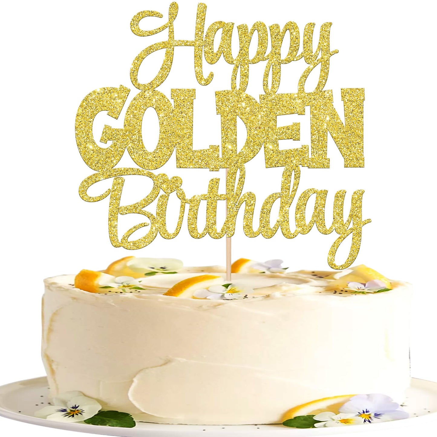 ZHUOWEISM Happy Golden Birthday Cake Topper – Gold Glitter Cake Pick for 1/13/16/18/21/30/40/60/70/80/90 & 50th Anniversary