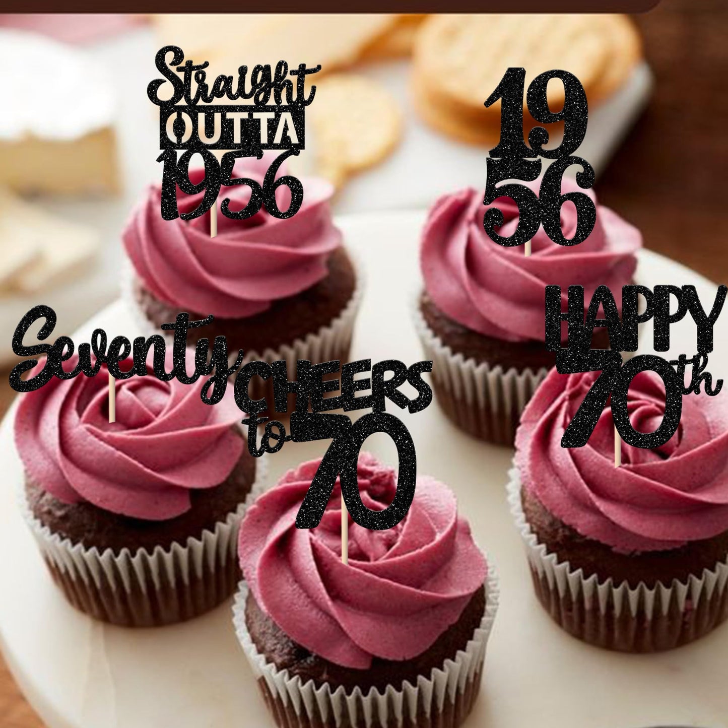 ZHUOWEISM 30Pcs Black Glitter 70th Birthday Cupcake Toppers – Straight Outta 1956