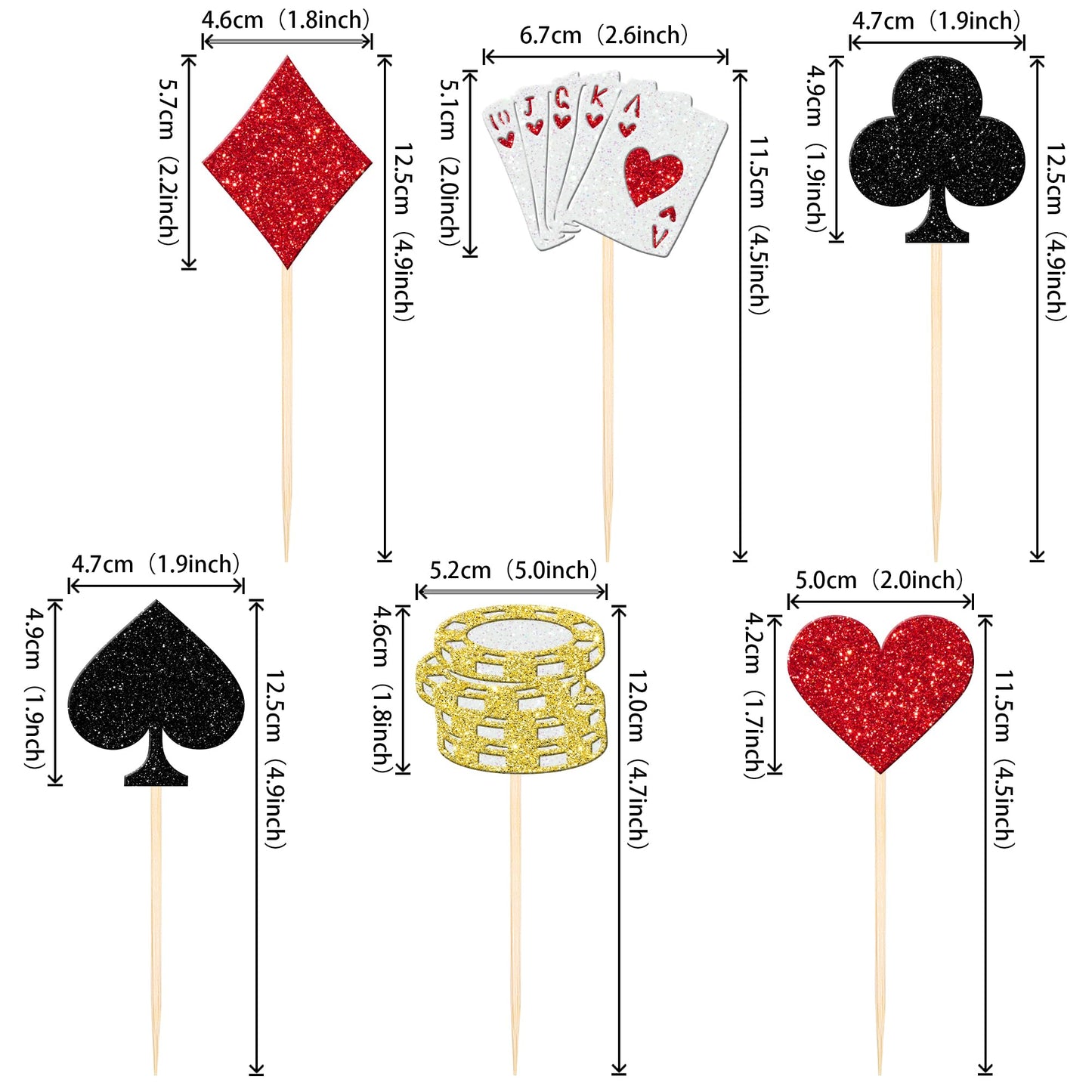 ZHUOWEISM 24 Pcs Casino Poker Theme Cupcake Toppers Glitter Chips – Las Vegas Party Decorations