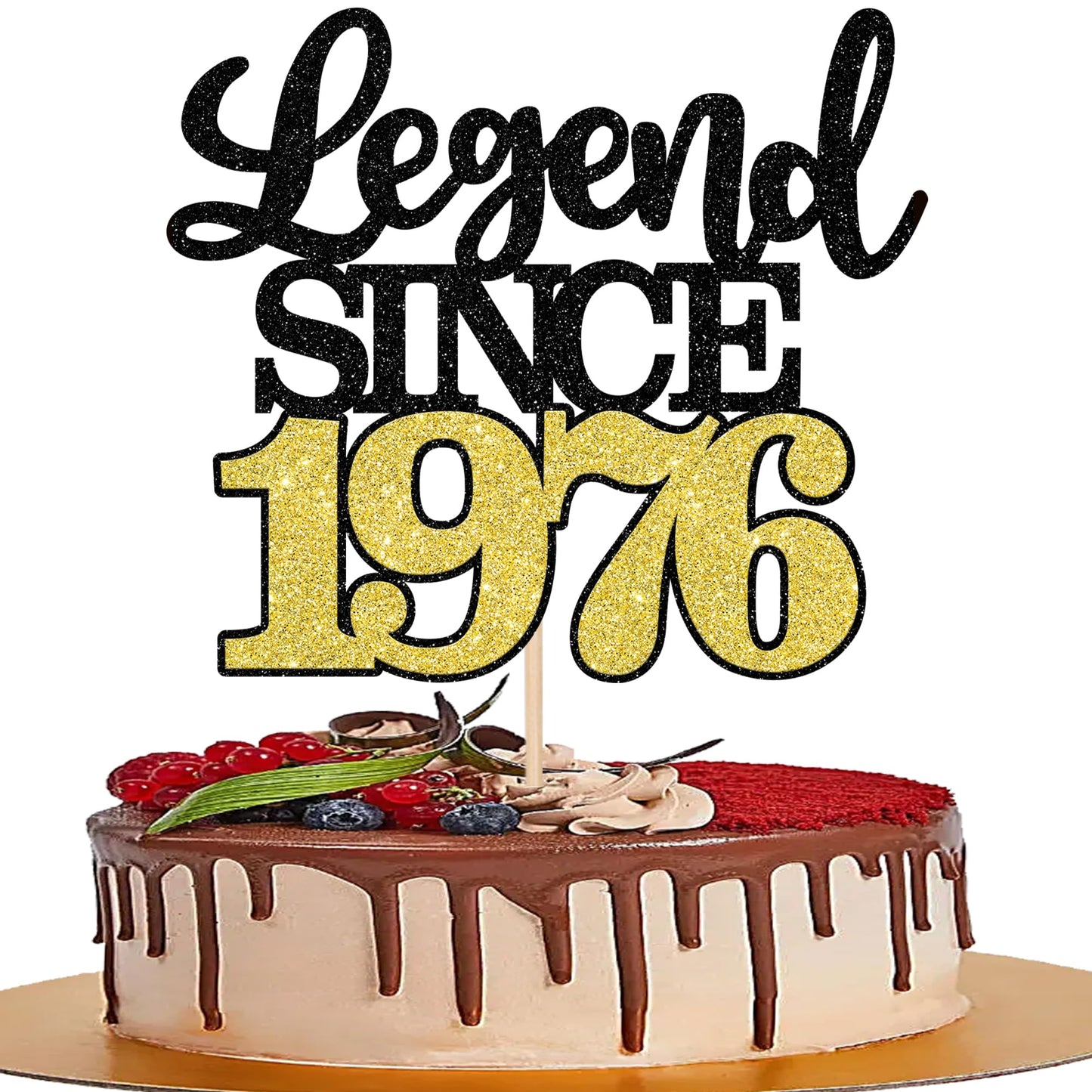 ZHUOWEISM Legend Since 1976 Cake Topper – Black Gold Glitter Fifty 50th Birthday Decoration