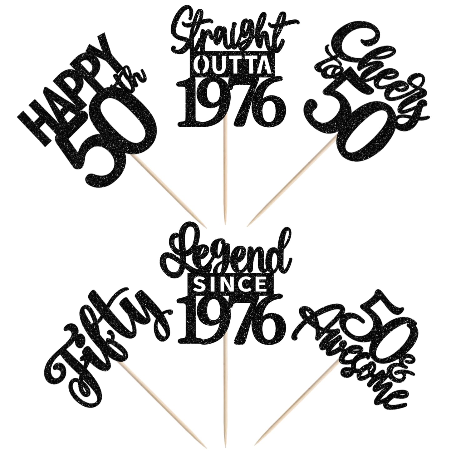 ZHUOWEISM 24Pcs Black Happy 50th Birthday Cupcake Toppers – Straight Outta 1976 | 50th Birthday Decorations