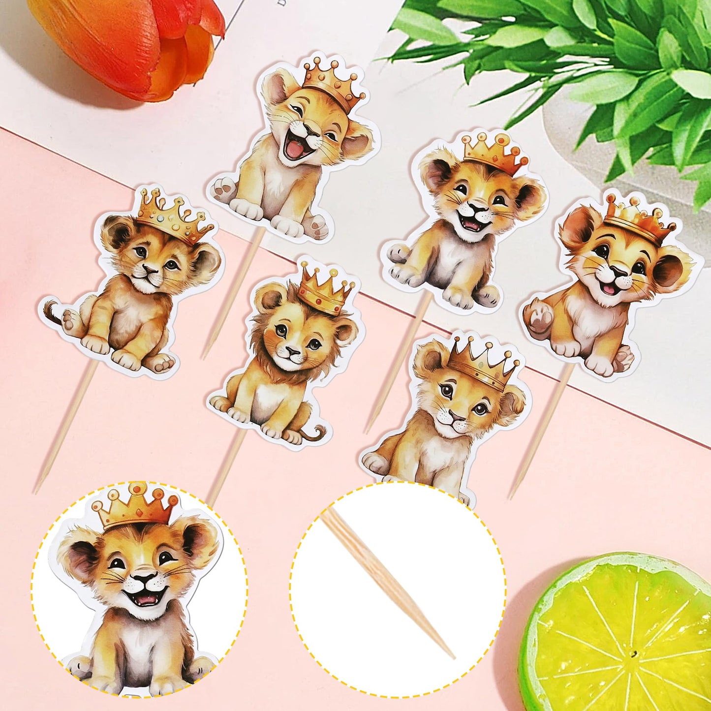 ZHUOWEISM 36-Pack Lion Cupcake Toppers – Jungle Safari Party Decor for Baby Showers & Birthdays
