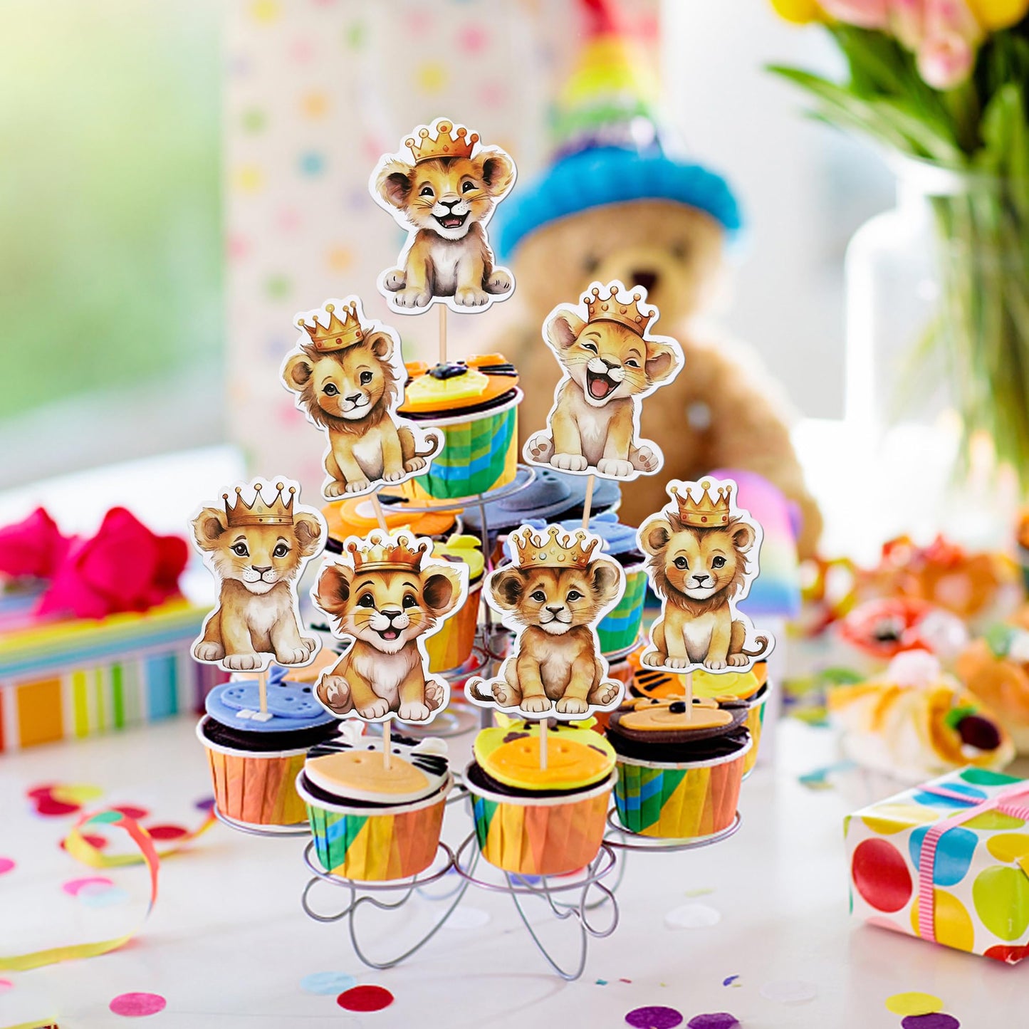 ZHUOWEISM 36-Pack Lion Cupcake Toppers – Jungle Safari Party Decor for Baby Showers & Birthdays
