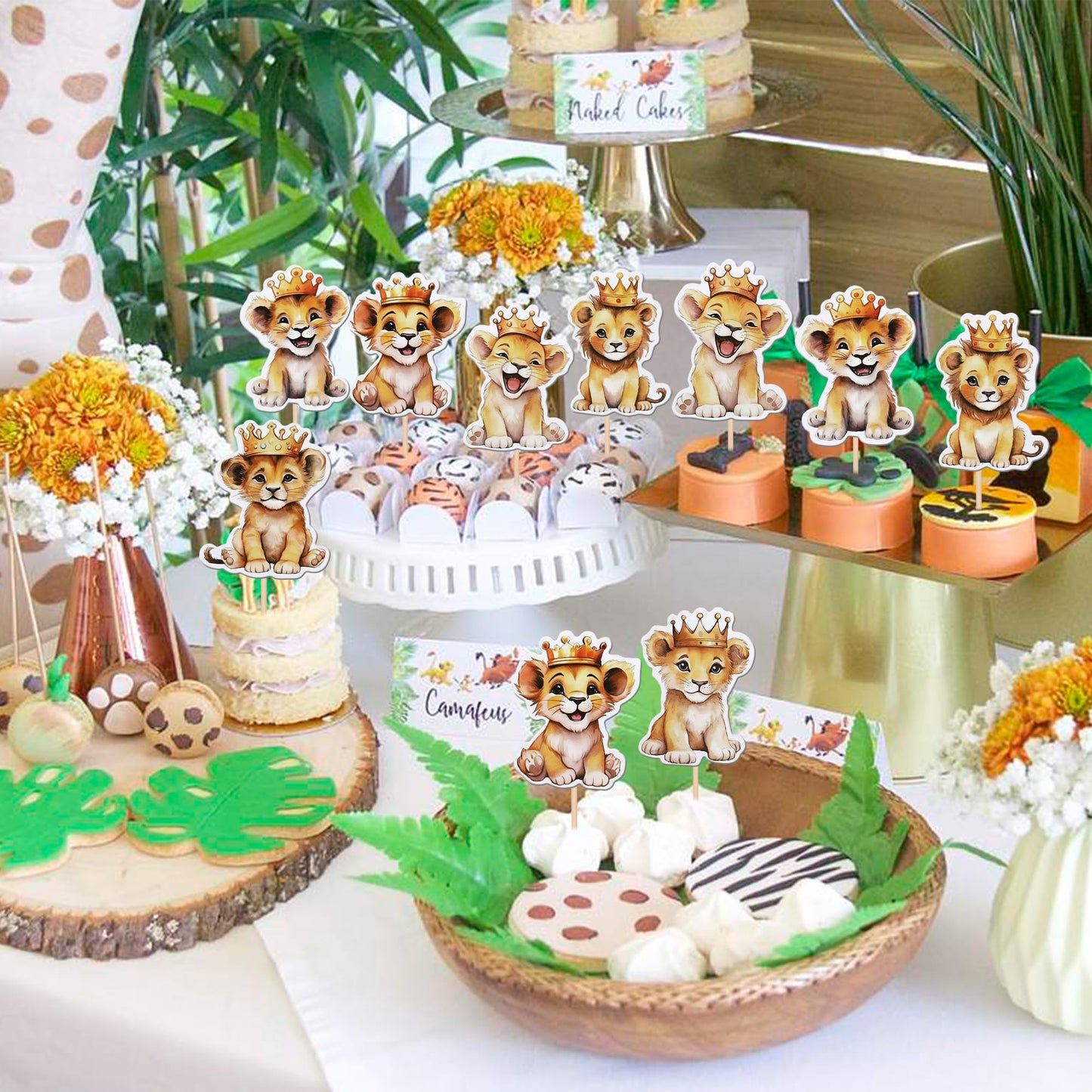 ZHUOWEISM 36-Pack Lion Cupcake Toppers – Jungle Safari Party Decor for Baby Showers & Birthdays
