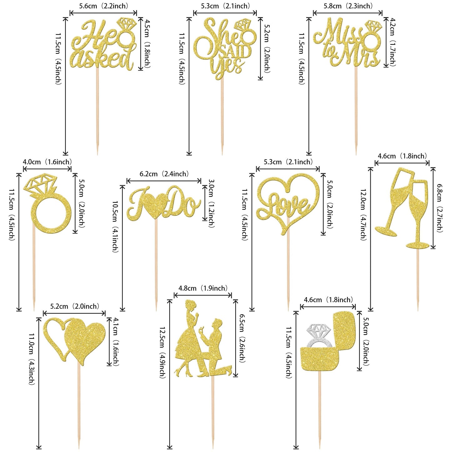 ZHUOWEISM 30-Piece Glitter Cupcake Toppers – He Asked She Said Yes | Miss to Mrs I Do Love Heart Ring